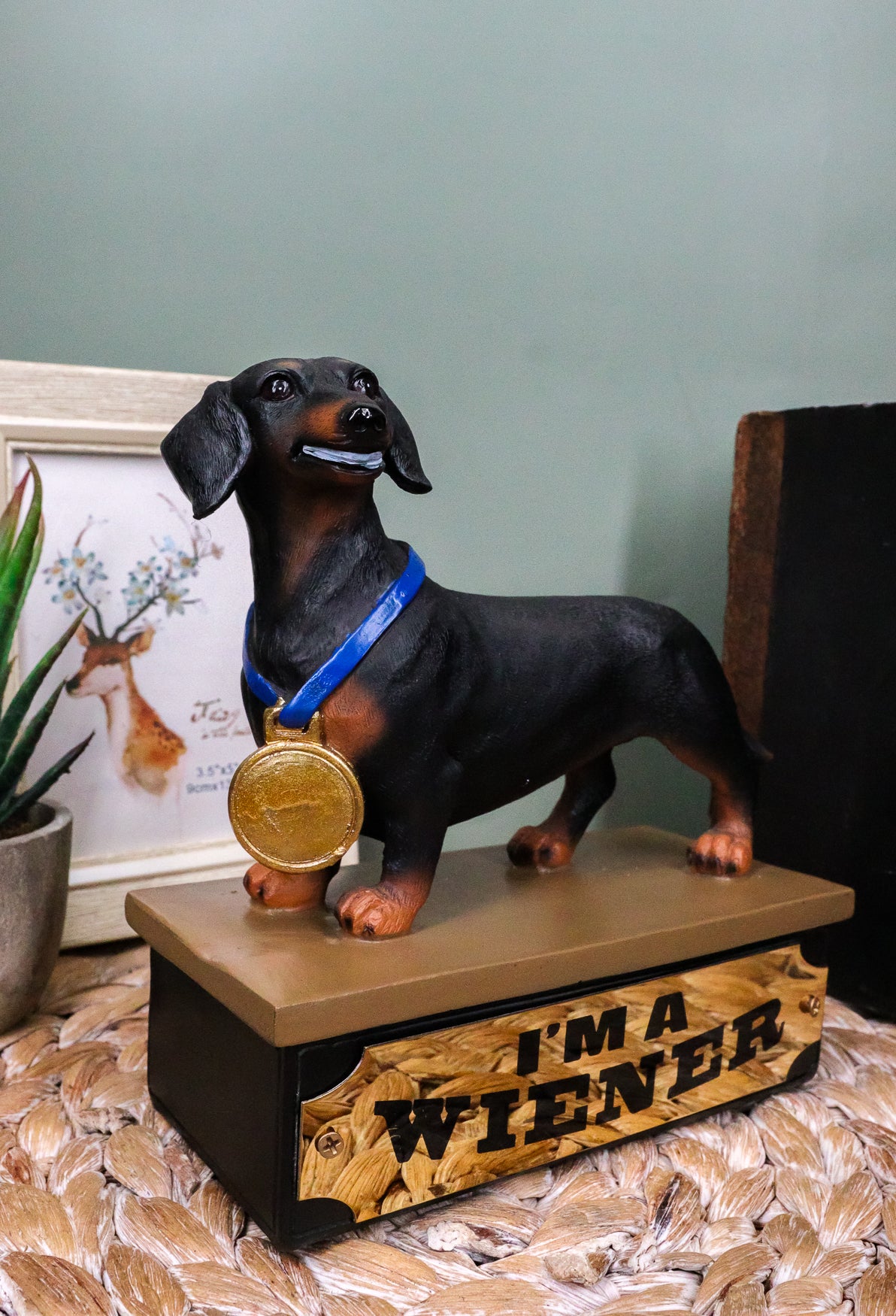 Award Trophy Dachshund Puppy Dog With Gold Medal Standing On Stage Figurine - Image 5