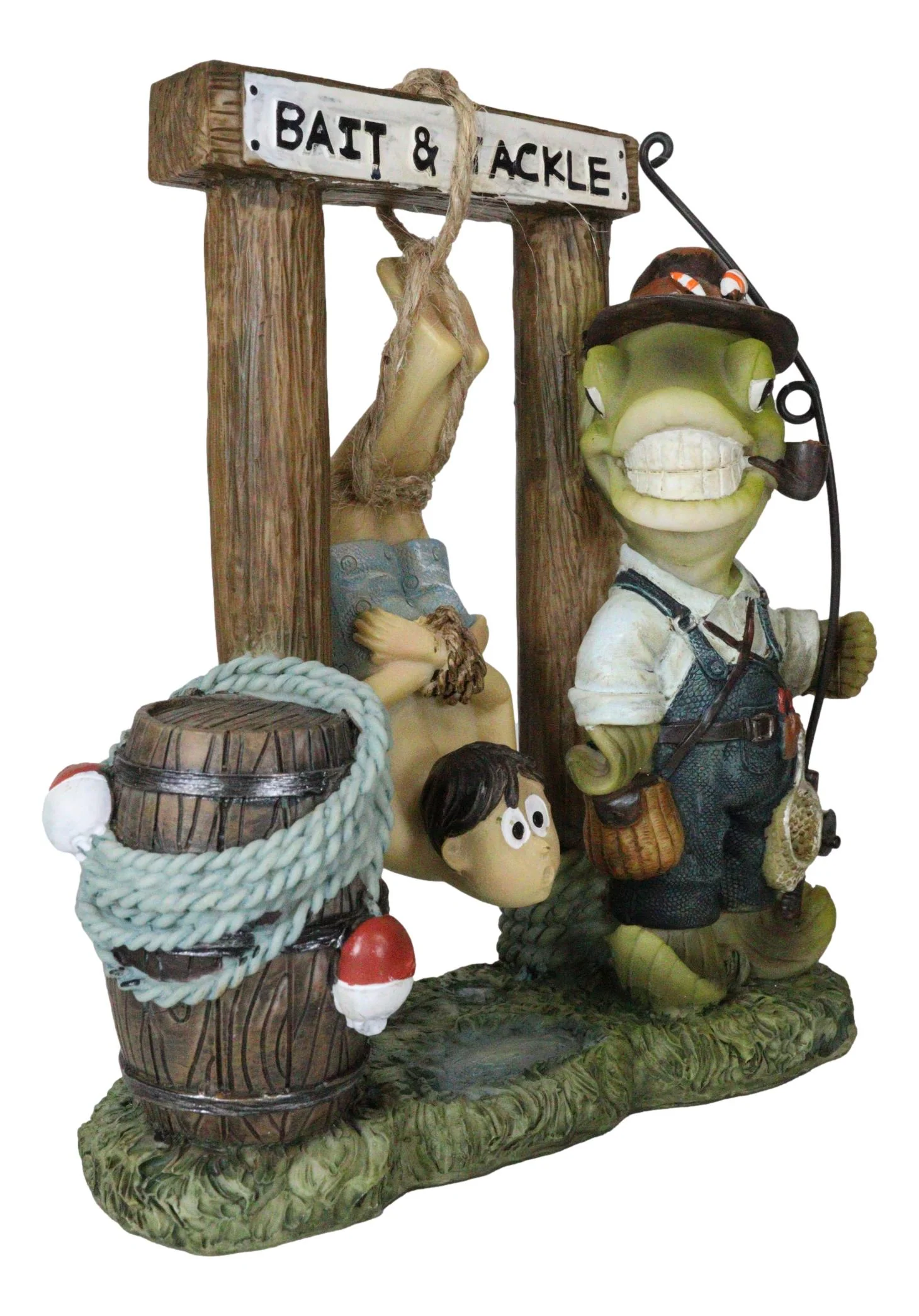 Bait And Tackle Wharf Sea Bass Fish With Fishing Pole Tied Up Fisherman Figurine - Image 3