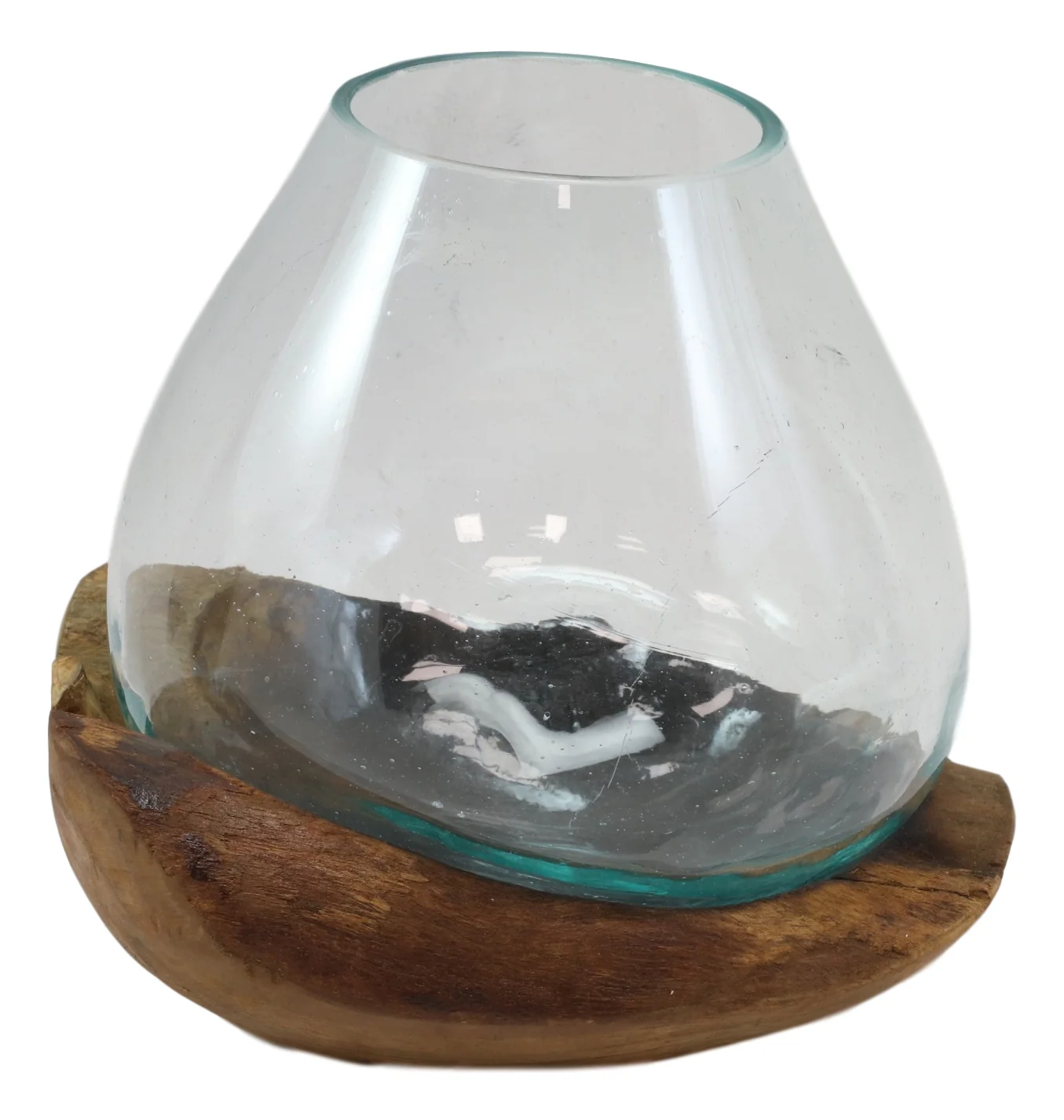 Balinese Handicraft Natural Driftwood With Fitted Hand Blown Glass Bowl 8.5"H - Image 2