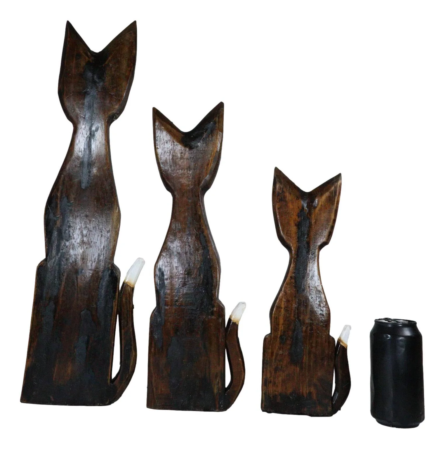 Balinese Wood Handicraft Heart Carving Feline Cat Family Set of 3 Figurines 20"H - Image 8