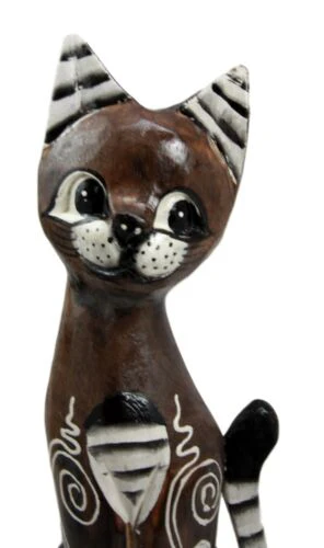 Balinese Wood Handicraft Striped Ears Feline Cat Family Set of 3 Figurines 20"H - Image 6