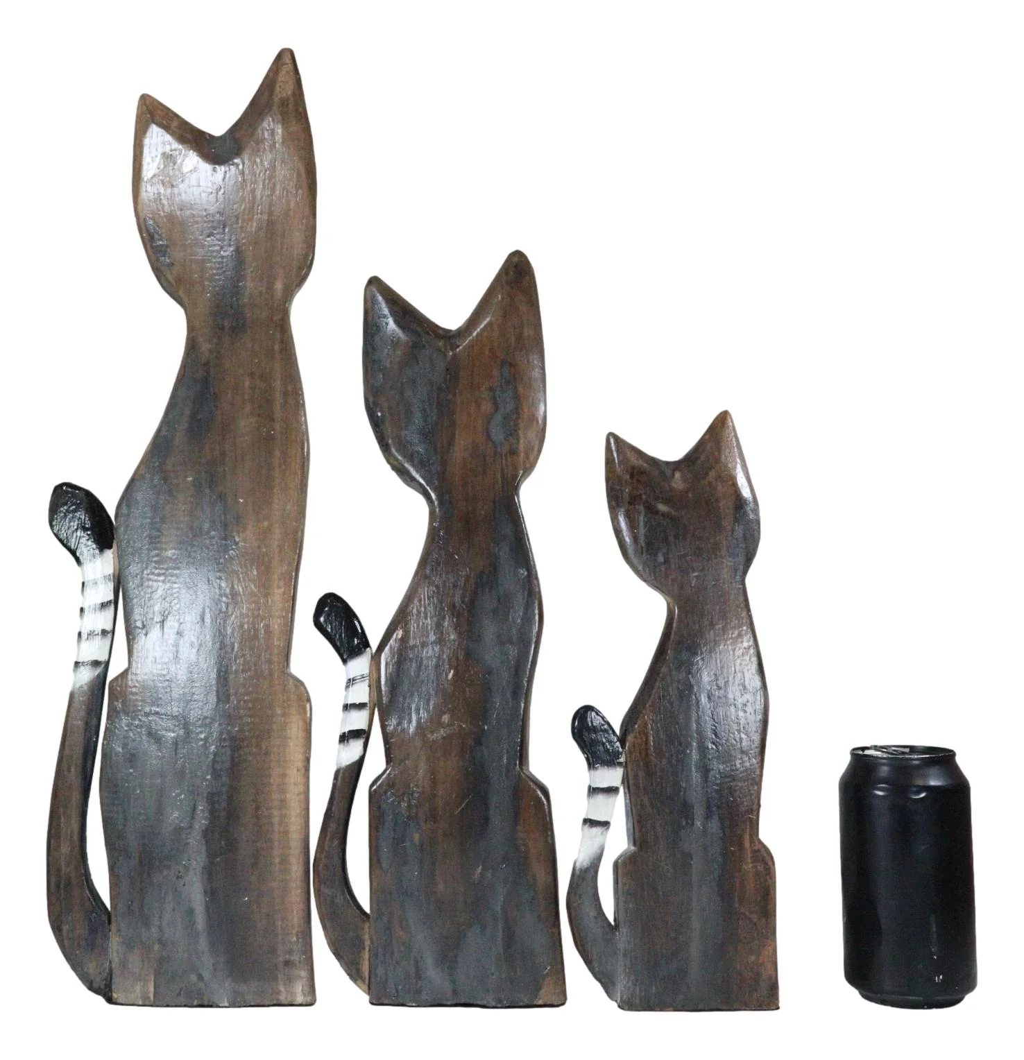 Balinese Wood Handicraft Striped Ears Feline Cat Family Set of 3 Figurines 20"H - Image 7