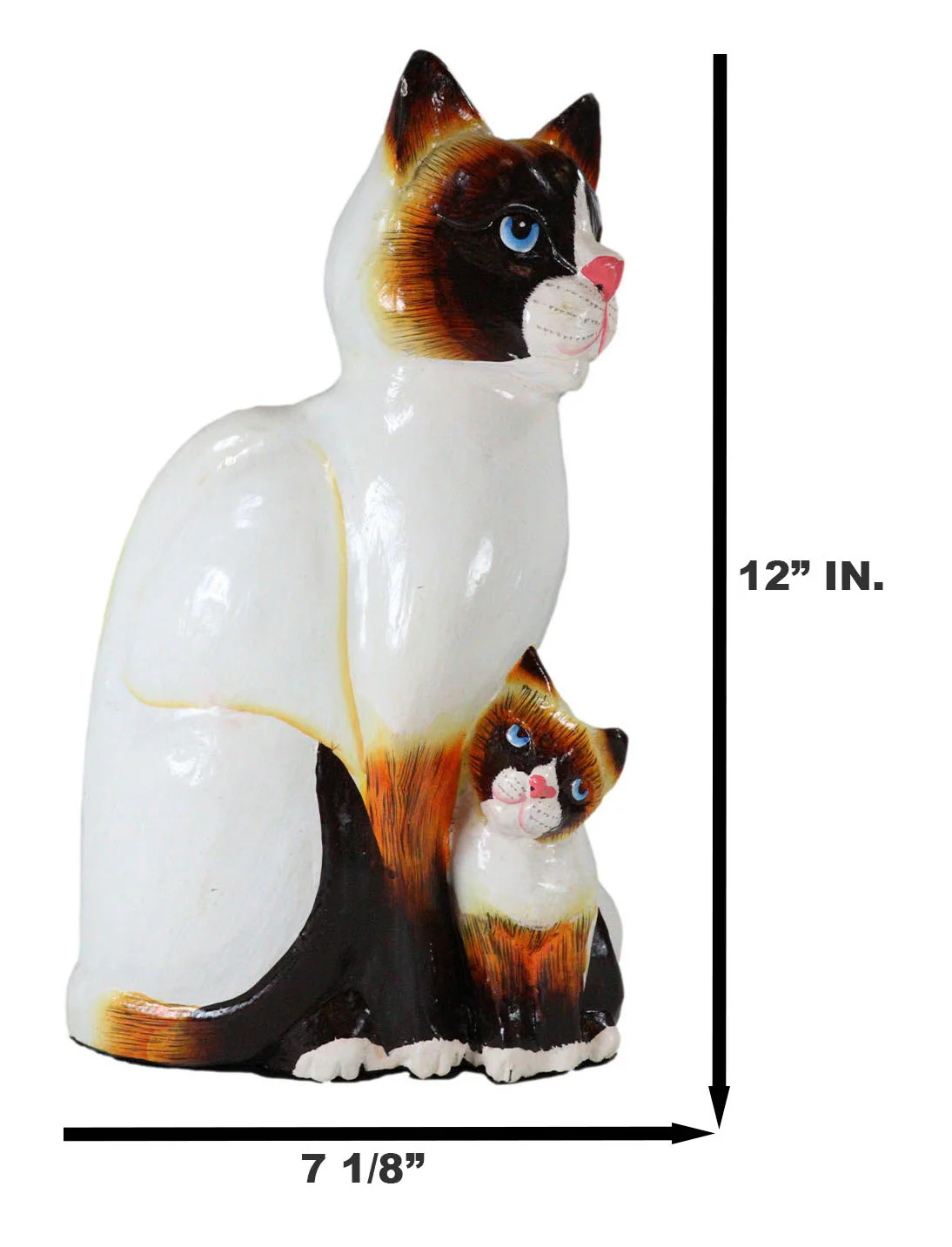 Balinese Wood Handicrafts Adorable Blue Eyed Feline Cat & Kitten Family Figurine - Image 7