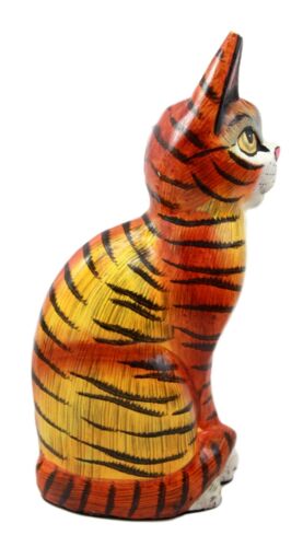 Balinese Wood Handicrafts Adorable Orange Tabby Feline Cat Purr Pet Figurine 8"H - Image 4