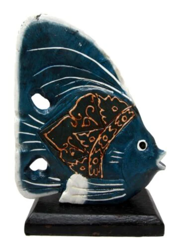 Balinese Wood Handicrafts Blue Tropical Angel Fish Family Set of 3 Figurines - Image 6