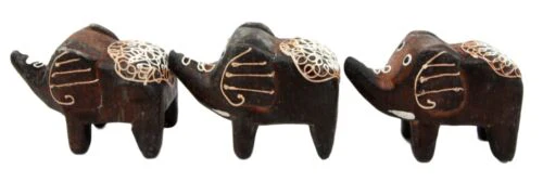 Balinese Wood Handicrafts Jungle Trumpet Elephant Miniature Figurines Set 2.5"L - Image 4