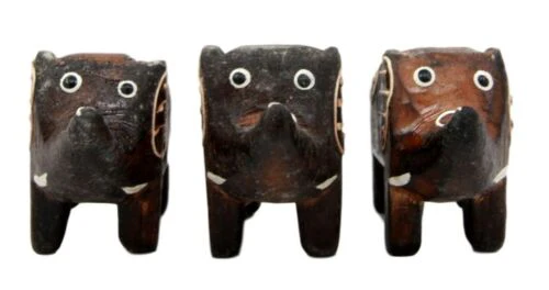 Balinese Wood Handicrafts Jungle Trumpet Elephant Miniature Figurines Set 2.5"L - Image 6