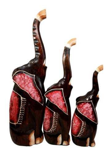 Balinese Wood Handicrafts Large Abstract Jungle Pink Elephant Figurine Set 20"H - Image 2