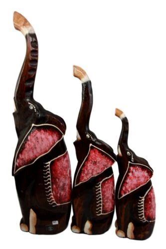 Balinese Wood Handicrafts Large Abstract Jungle Pink Elephant Figurine Set 20"H - Image 3