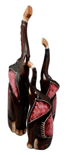 Balinese Wood Handicrafts Large Abstract Jungle Pink Elephant Figurine Set 20"H - Image 6