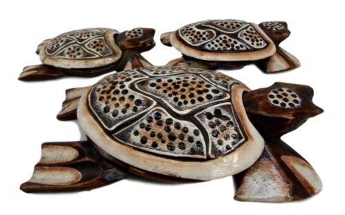 Balinese Wood Handicrafts Polkadot Shell Turtle Family Ashtray Box Figurine Set - Image 5