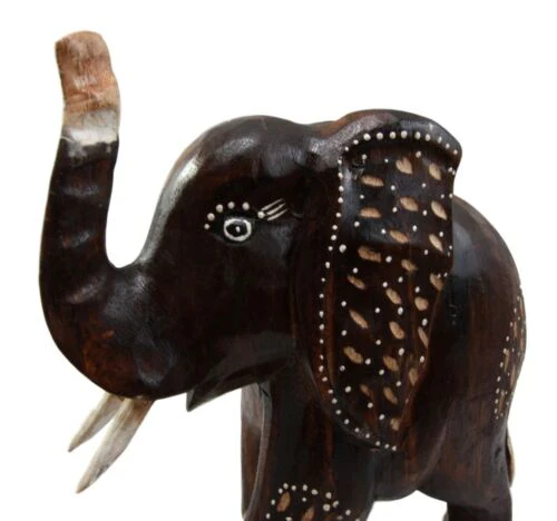 Balinese Wood Handicrafts Safari Jungle Elephant With Trunk Up Figurine 10"H - Image 6