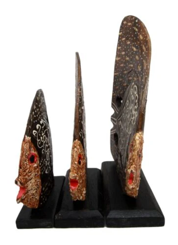 Balinese Wood Handicrafts Tropical Batik Angel Fish Family Set of 3 Figurines - Image 4