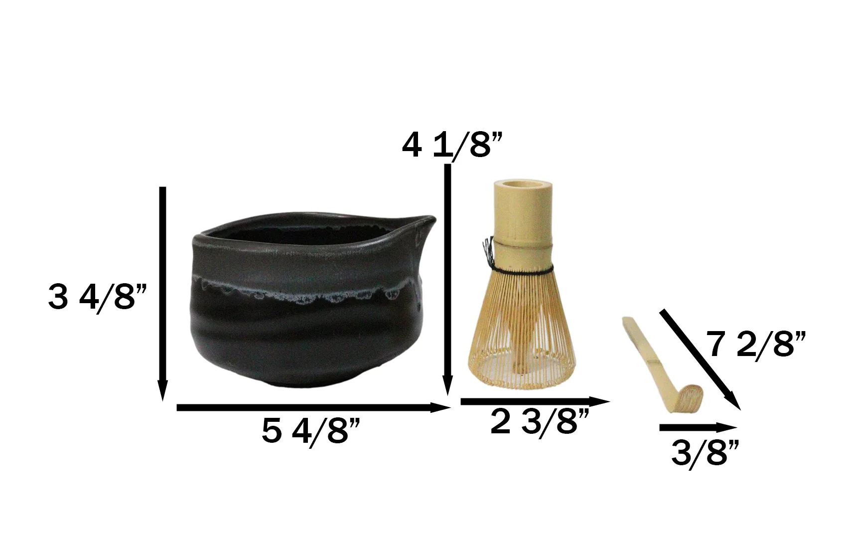 Black And Grey Charcoal Ceramic Japanese Matcha Green Tea Bowl Whisk & Scoop Set - Image 2