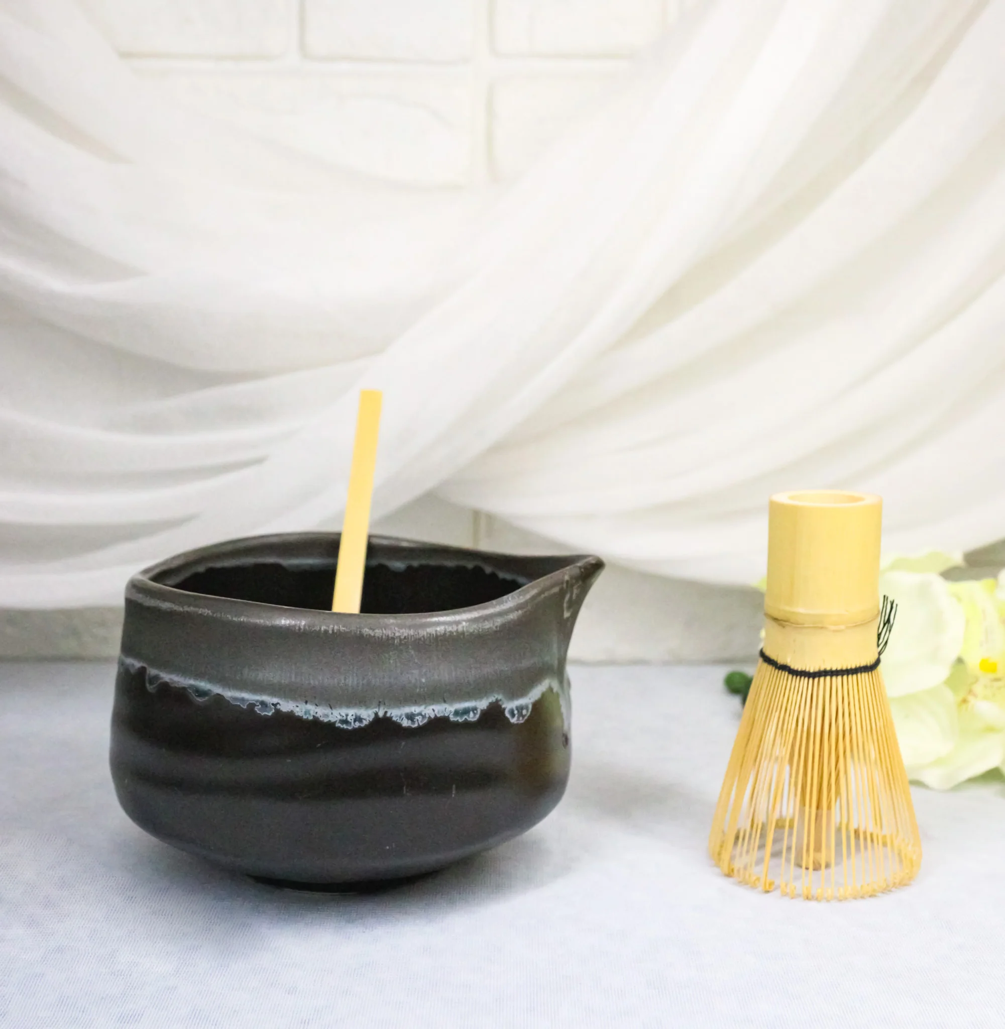 Black And Grey Charcoal Ceramic Japanese Matcha Green Tea Bowl Whisk & Scoop Set - Image 7