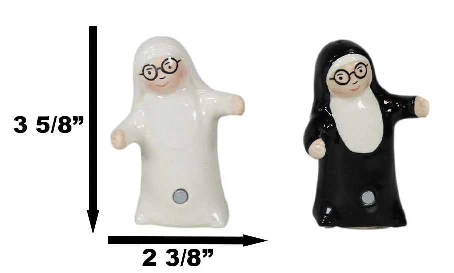 Black And White Dressed Dancing Nuns Cute Ceramic Salt & Pepper Shakers Set - Image 3