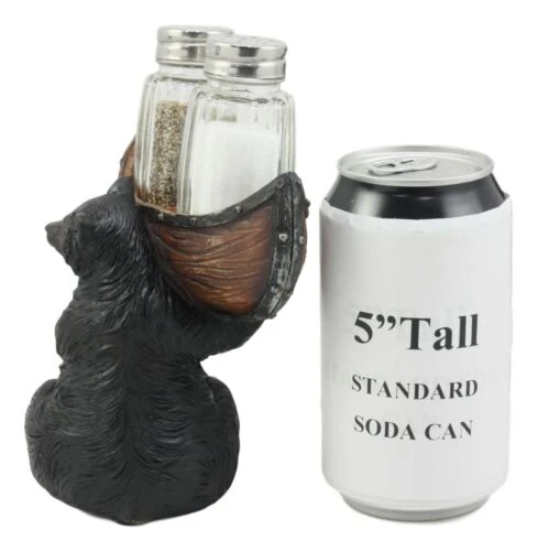 Black Bear Salt and Pepper Shakers Set 5"H Papa Bear Carrying A Canoe Statue - Image 2