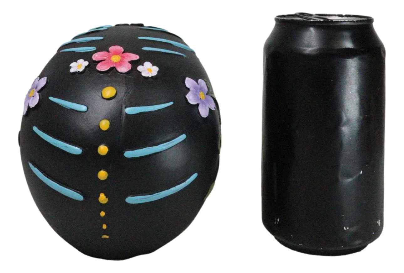 Black Day of The Dead Colorful Sunflowers Floral Blooms Sugar Skull Figurine - Image 8
