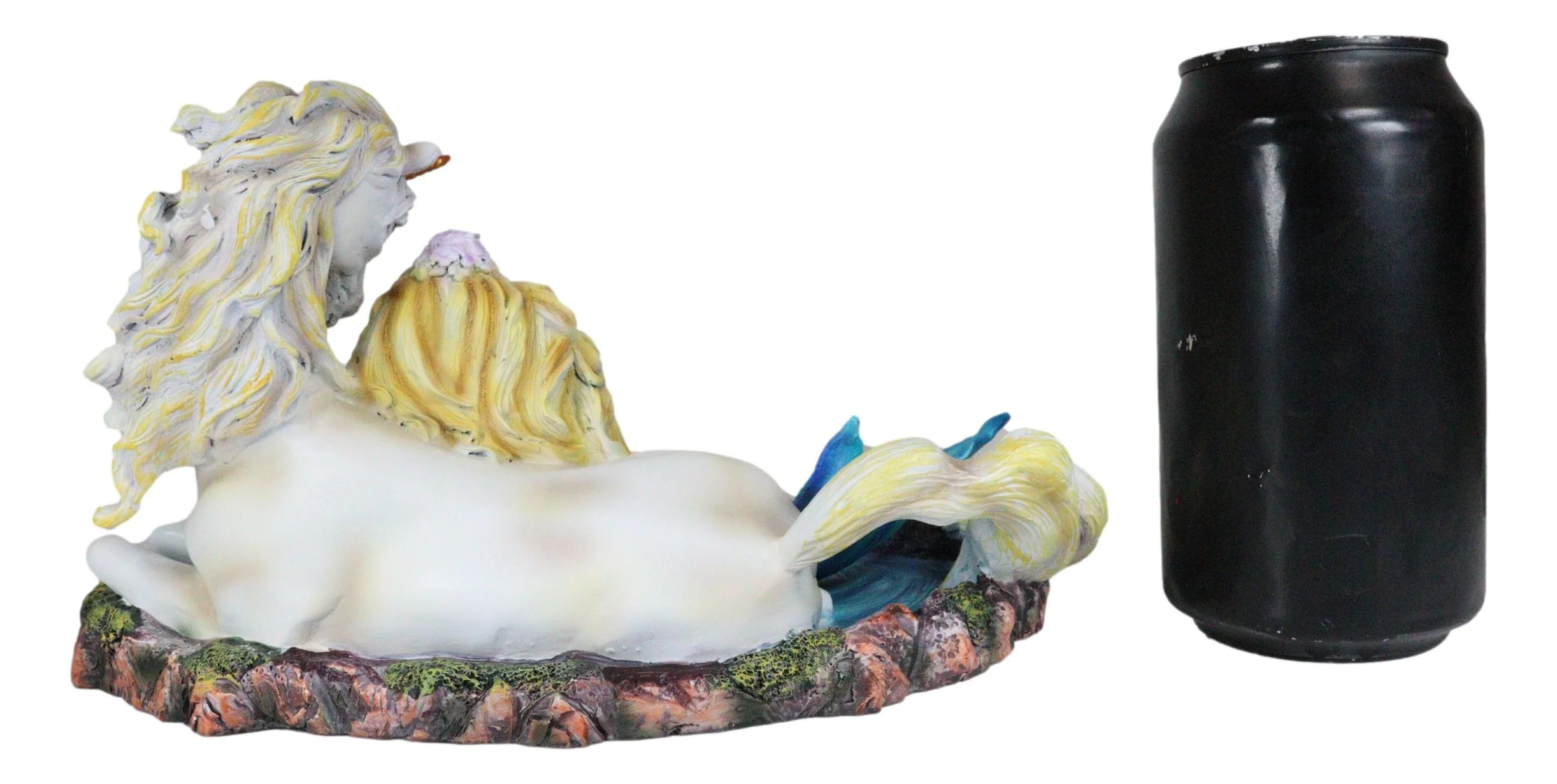 Blonde Mermaid Siren Princess Ariel With Rare White Unicorn In Lily Pond Statue - Image 8
