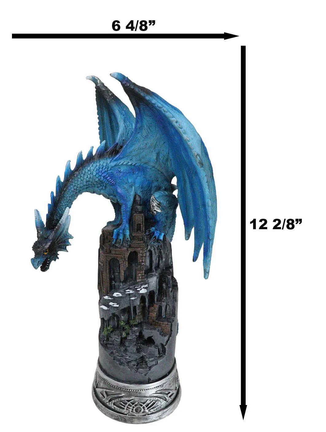 Blue Elemental Ice Dragon Perching On Medieval Stonewall Castle Tower Figurine - Image 7