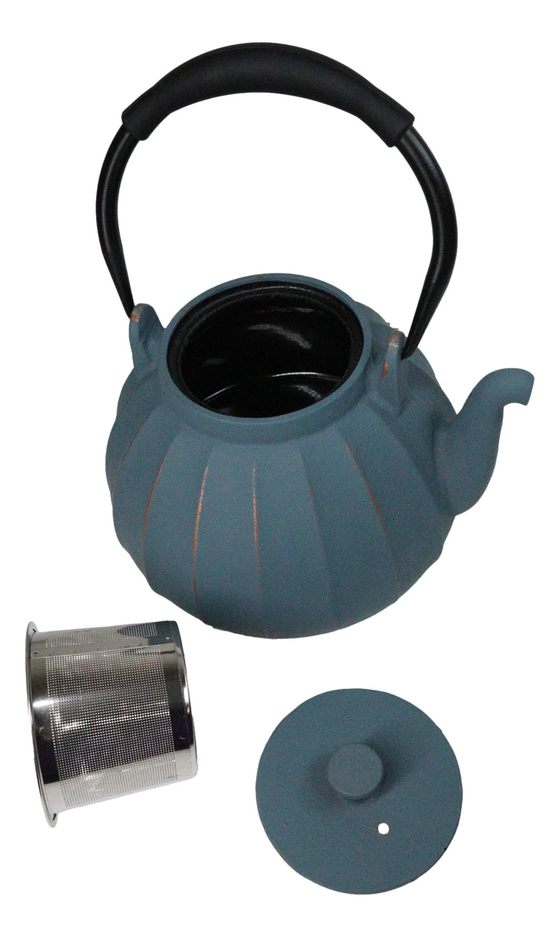 Blue Gold Streaks Wide Base Vertical Lines Medium Cast Iron Teapot 33oz Tea Pot - Image 6