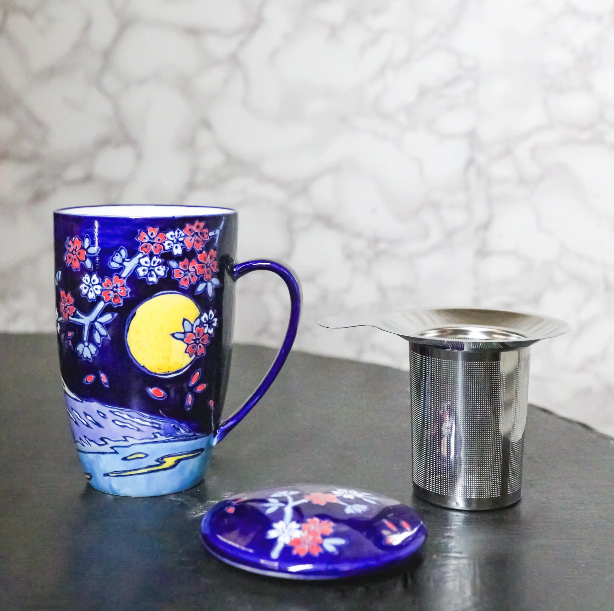 Blue Moon Fuji Mountain 15oz Porcelain Tea Mug With Lid Stainless Steel Infuser - Image 10