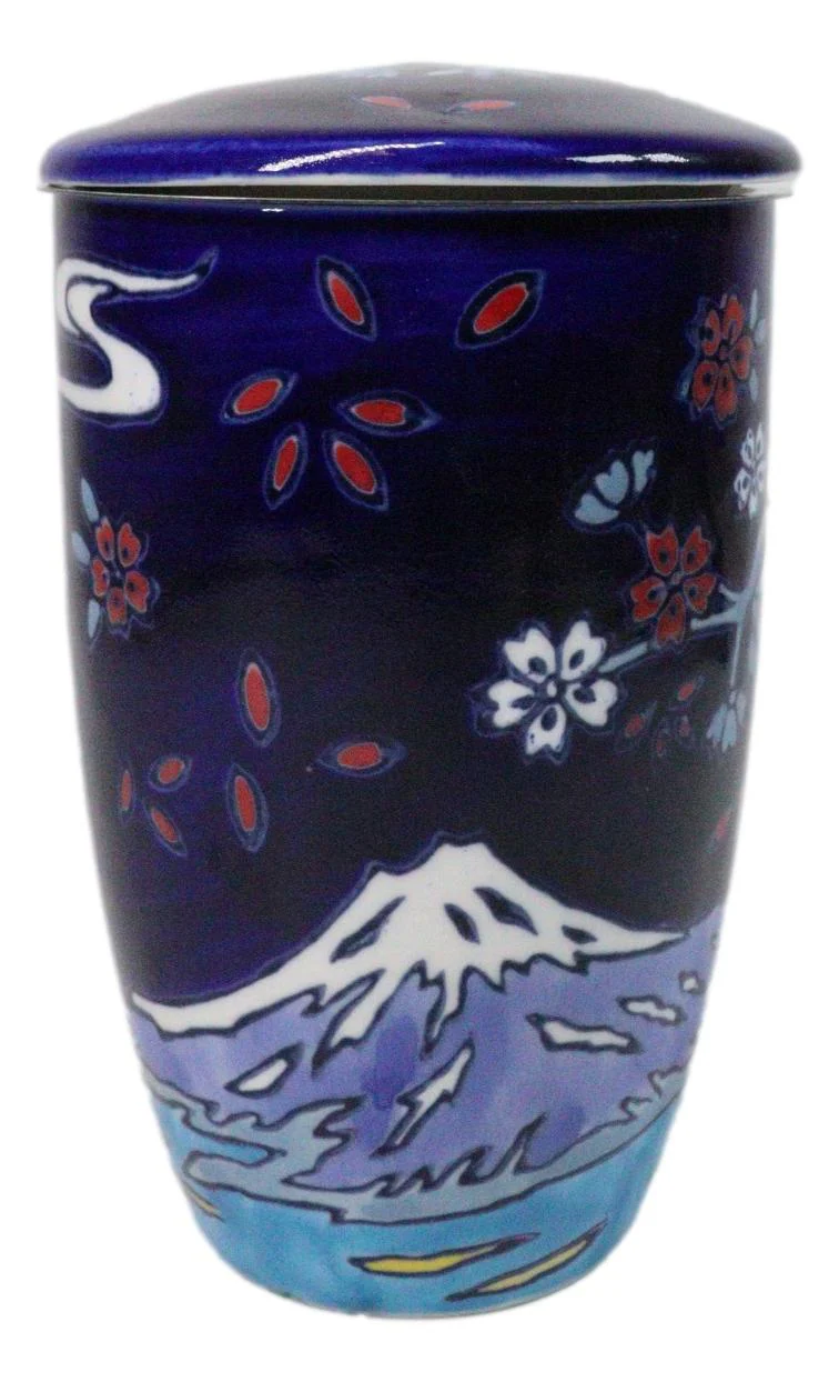 Blue Moon Fuji Mountain 15oz Porcelain Tea Mug With Lid Stainless Steel Infuser - Image 2