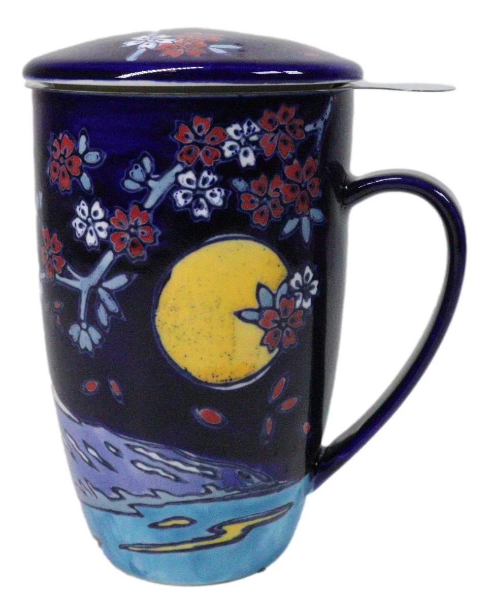 Blue Moon Fuji Mountain 15oz Porcelain Tea Mug With Lid Stainless Steel Infuser - Image 3