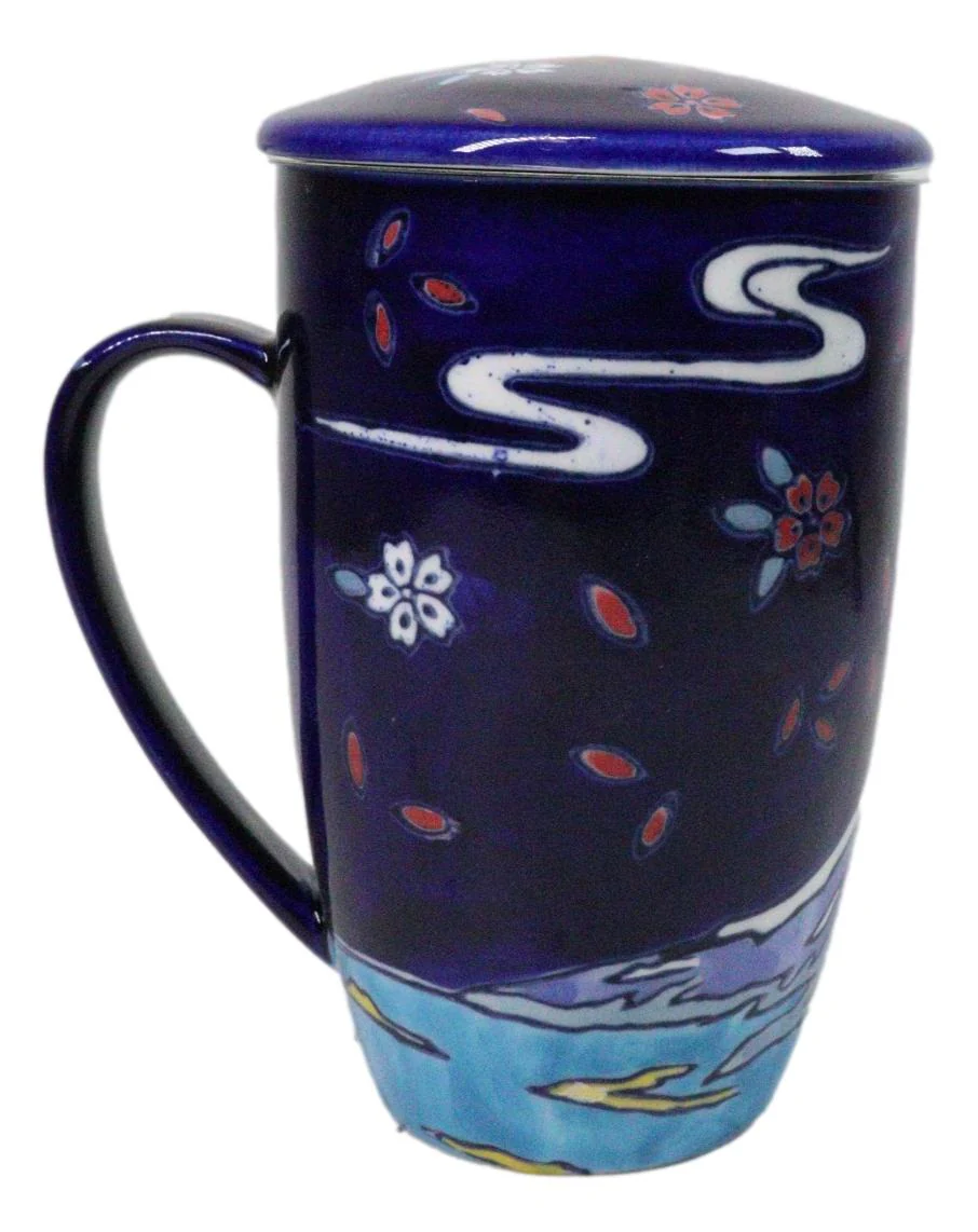 Blue Moon Fuji Mountain 15oz Porcelain Tea Mug With Lid Stainless Steel Infuser - Image 4