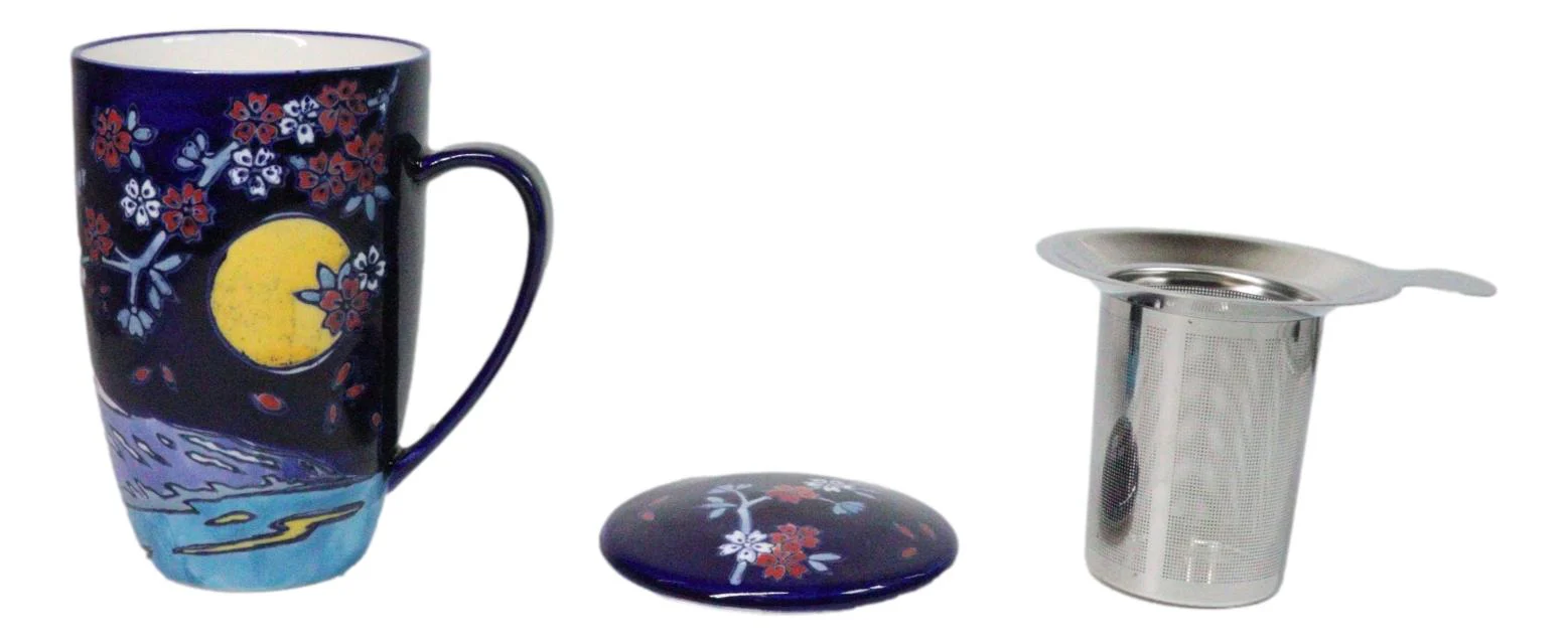 Blue Moon Fuji Mountain 15oz Porcelain Tea Mug With Lid Stainless Steel Infuser - Image 5