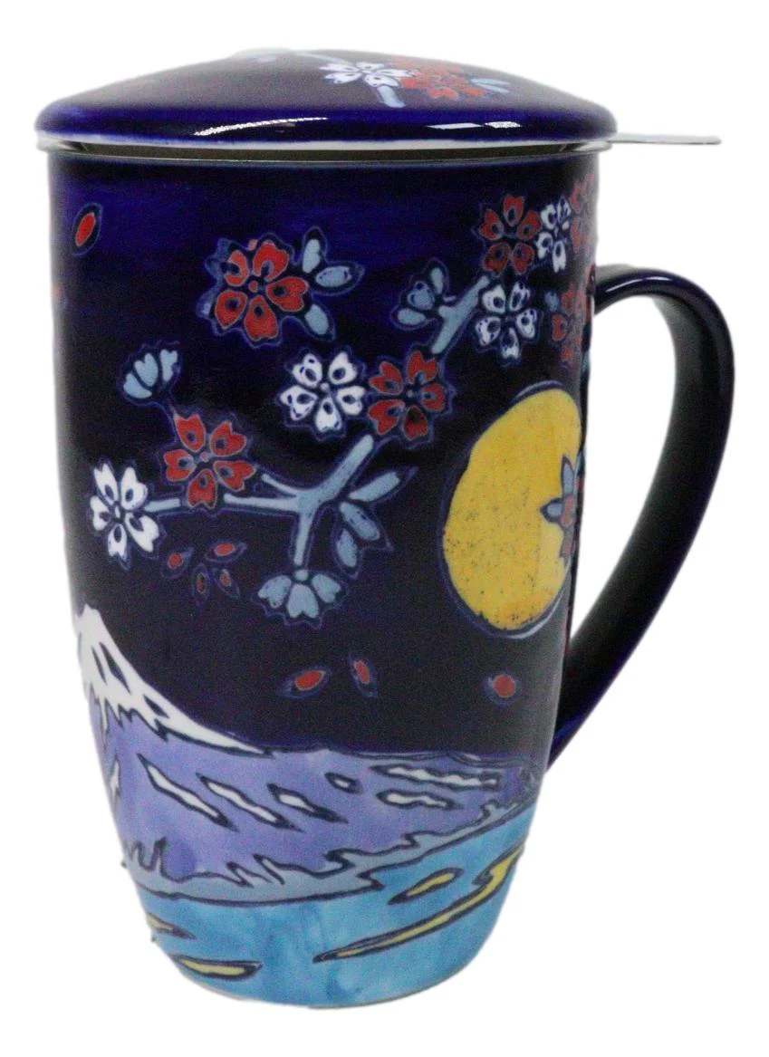 Blue Moon Fuji Mountain 15oz Porcelain Tea Mug With Lid Stainless Steel Infuser - Image 8