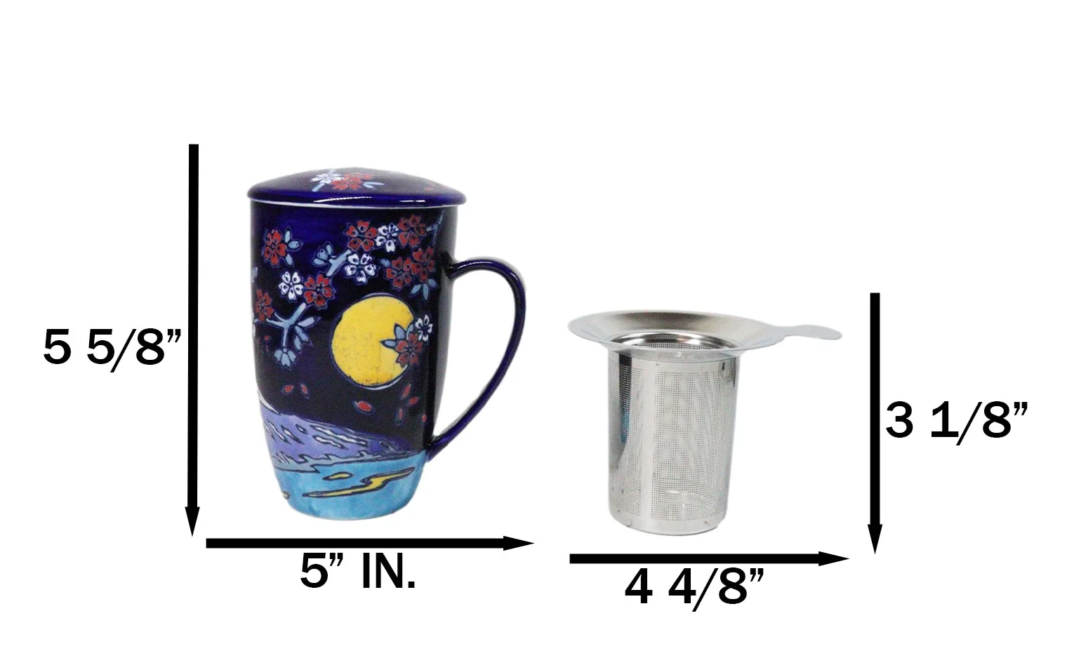 Blue Moon Fuji Mountain 15oz Porcelain Tea Mug With Lid Stainless Steel Infuser - Image 9