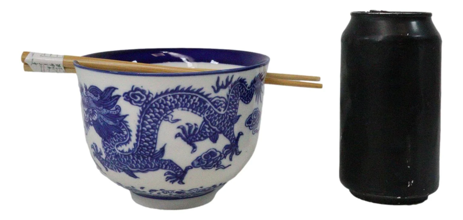 Blue White Oriental Dragon King Ceramic Donburi Ramen Bowl With Chopsticks Set - Image 7