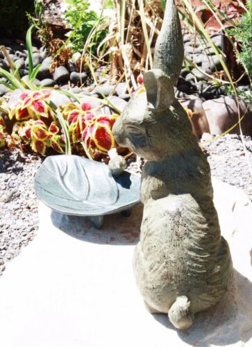Brer Rabbit Pulling Large Leaf With Blue Jay Garden Bird Bath And Feeder Statue - Image 4
