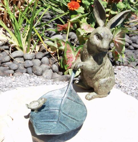 Brer Rabbit Pulling Large Leaf With Blue Jay Garden Bird Bath And Feeder Statue - Image 5