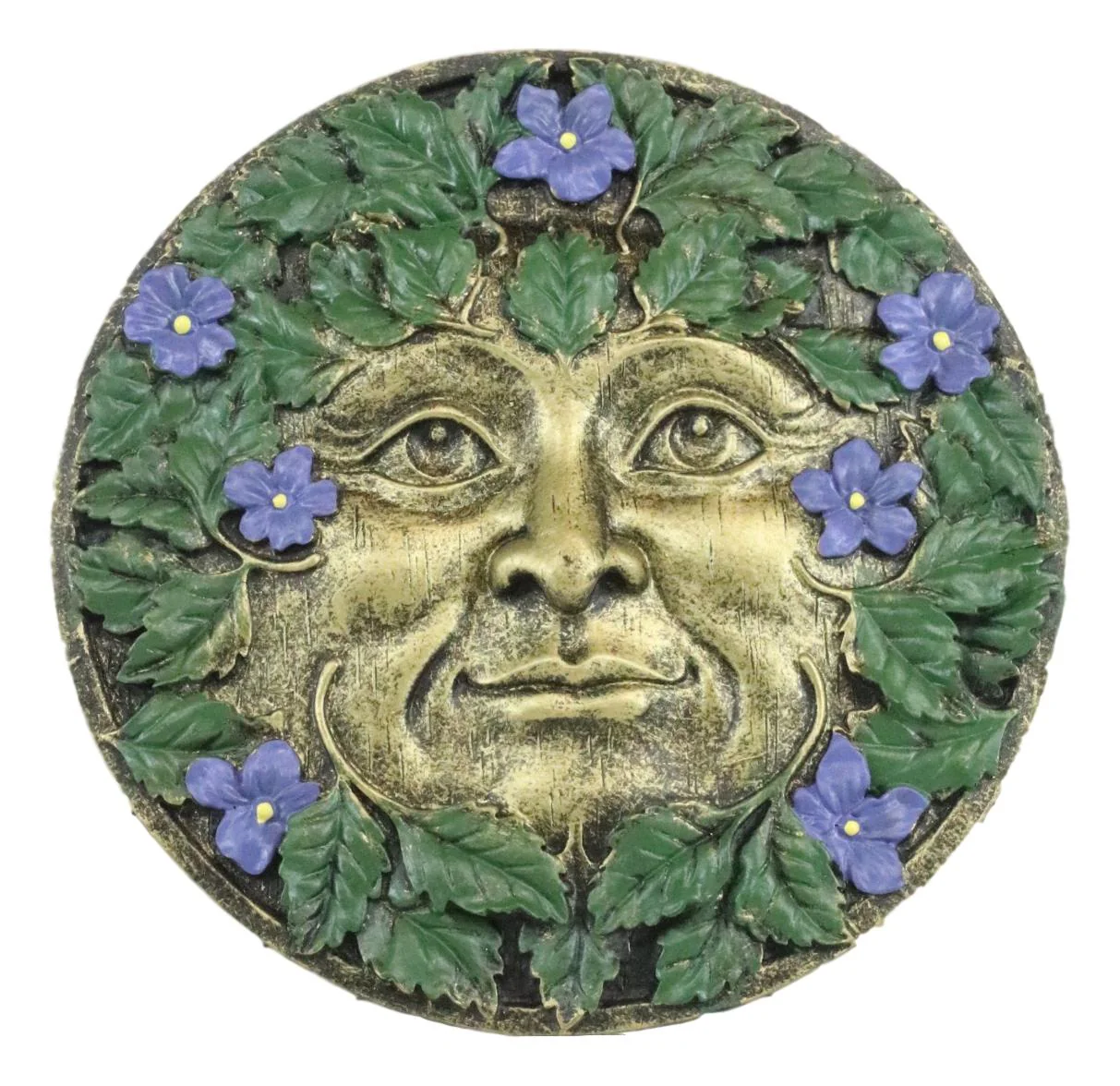 Ebros Bronzed Blooming Foliage Spring Celtic Greenman Wall Decor Periwinkle Flowers - Image 2