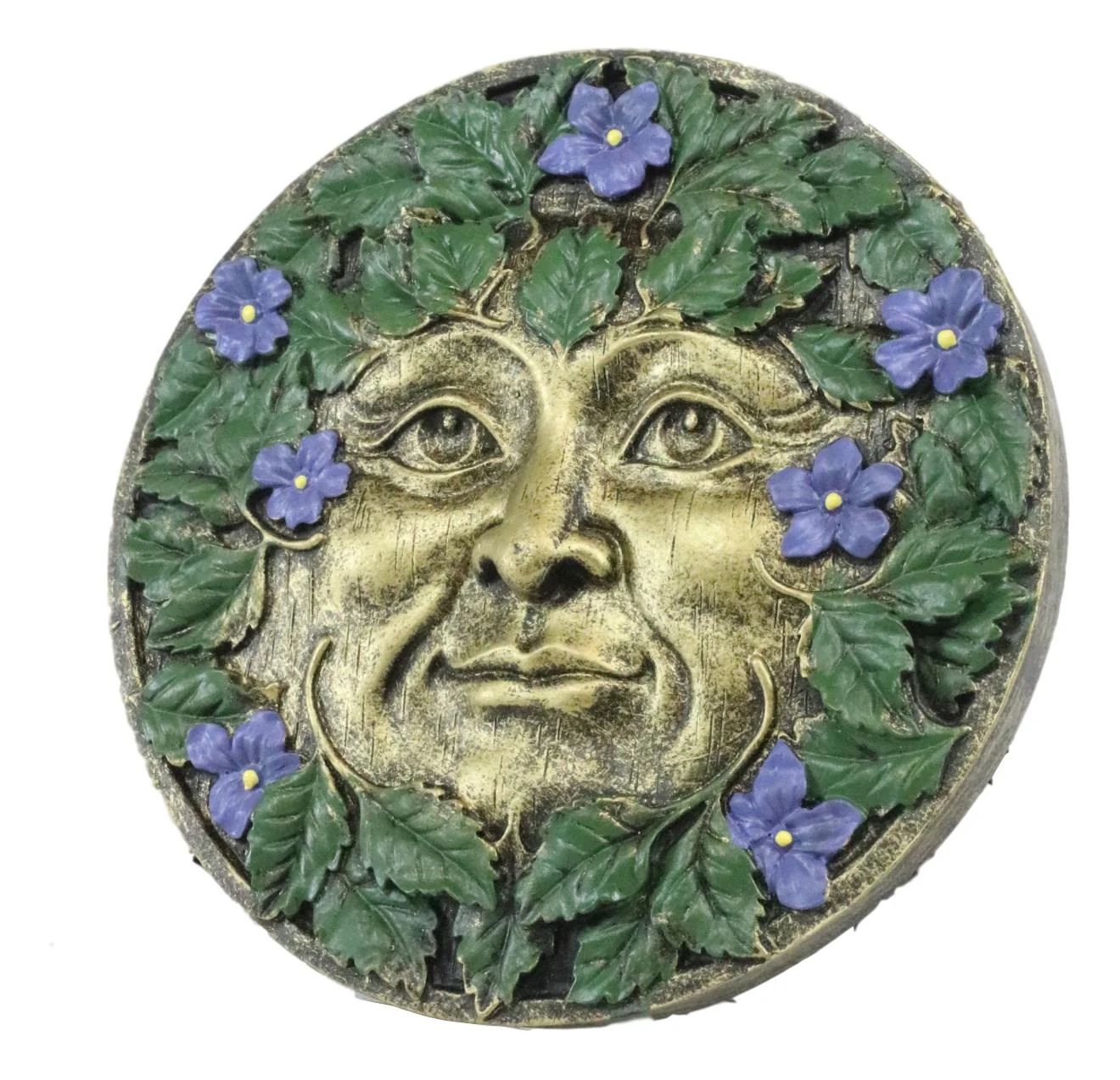 Ebros Bronzed Blooming Foliage Spring Celtic Greenman Wall Decor Periwinkle Flowers - Image 3