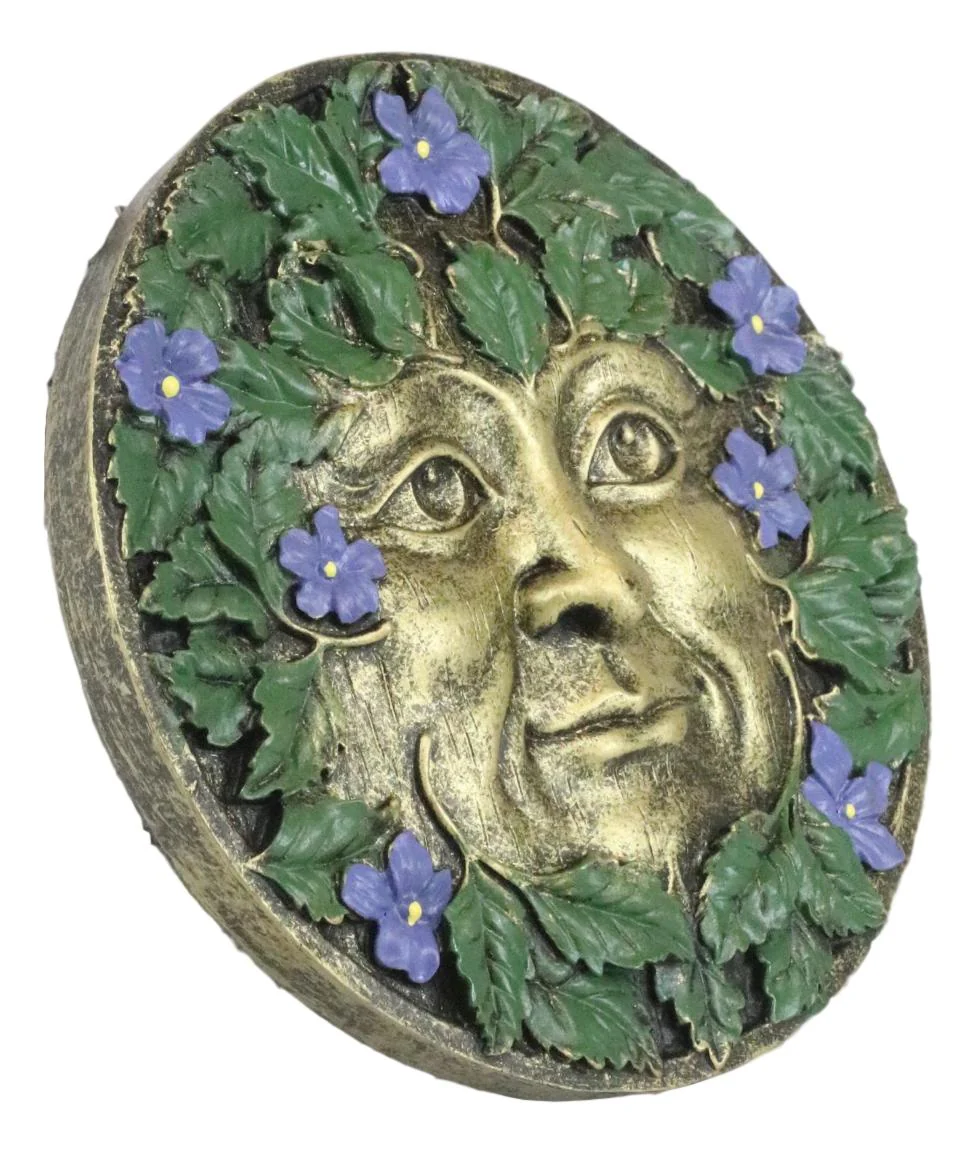 Ebros Bronzed Blooming Foliage Spring Celtic Greenman Wall Decor Periwinkle Flowers - Image 5