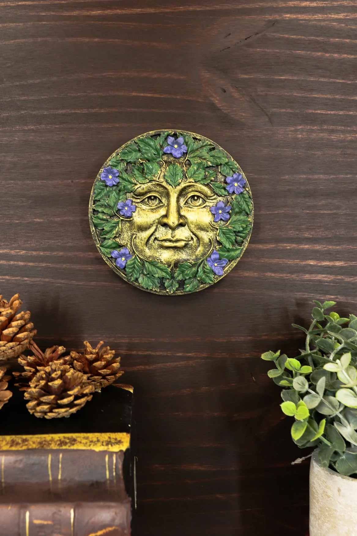 Ebros Bronzed Blooming Foliage Spring Celtic Greenman Wall Decor Periwinkle Flowers - Image 7