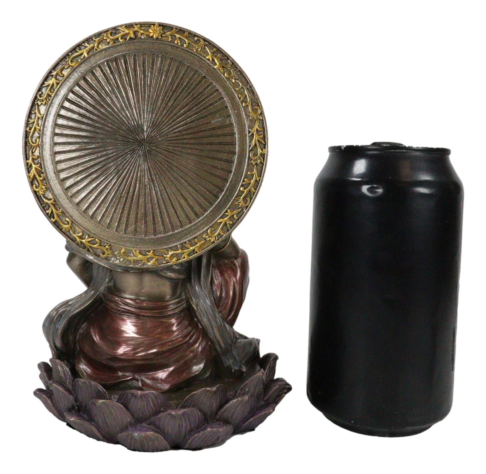 Buddha Goddess Guanyin Kuan Yin On Lotus With Immeasurable Light Disc Figurine - Image 6