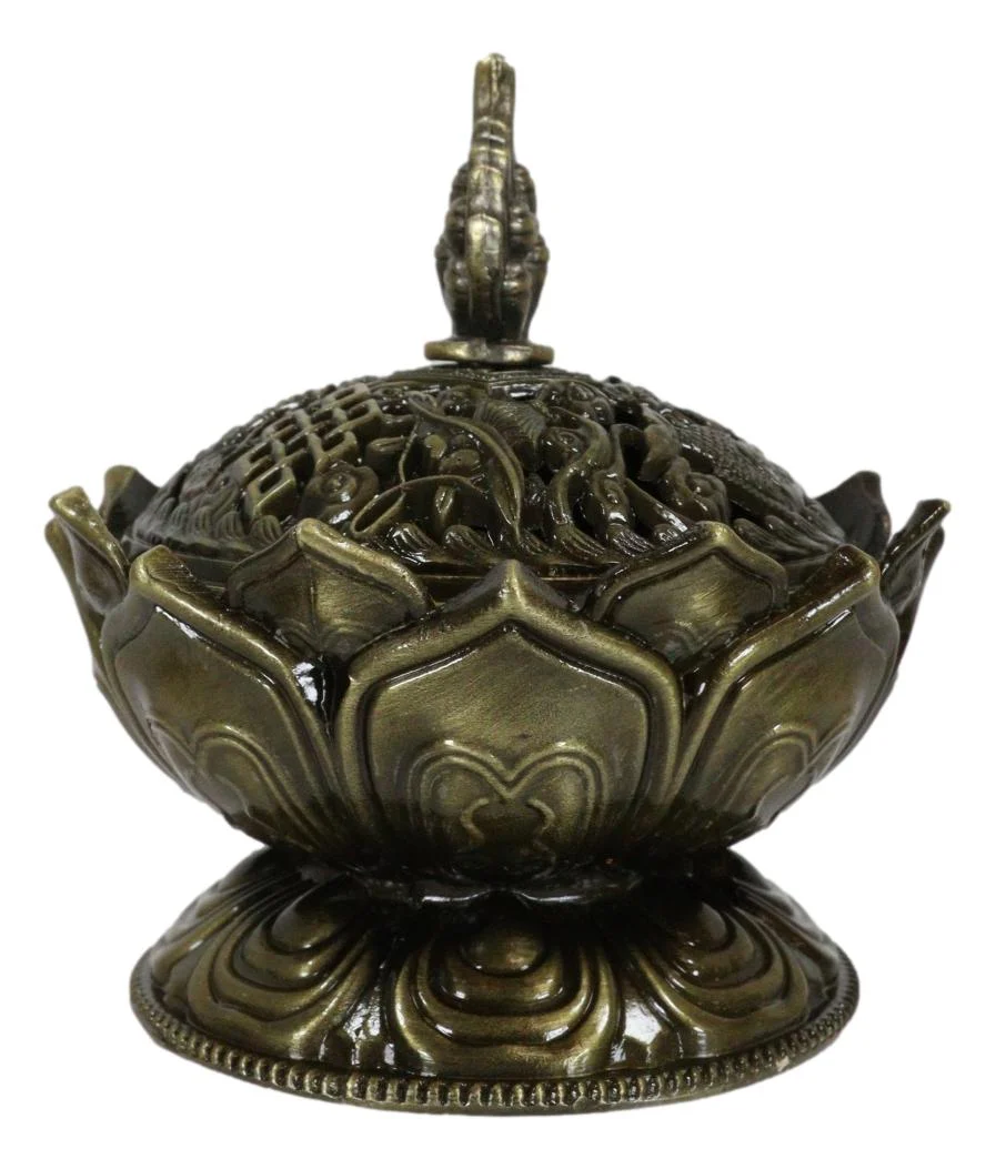 Buddha Padma Lotus Incense Holder Burner Figurine Eastern Meditation Decor 4"Dia - Image 3
