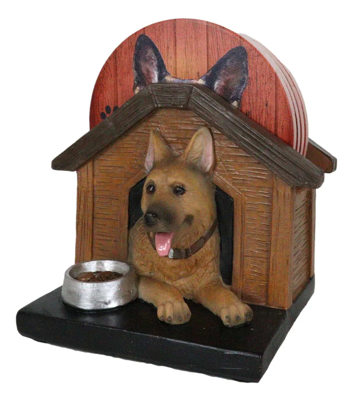 Canine Service Germen Shepherd Dog In Doghouse Coaster Set Holder And 4 Coasters - Image 7