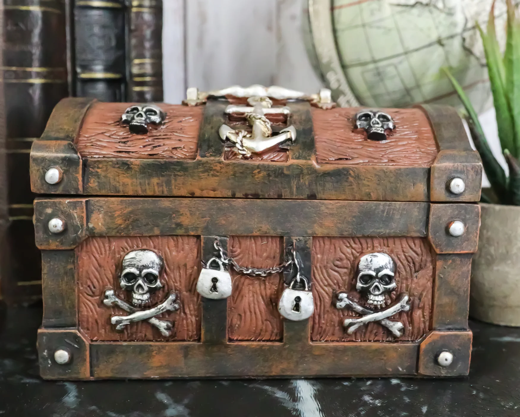 Caribbean Pirate Skull With Crossed Bones Ship Anchor Davy Jones Decorative Box - Image 9