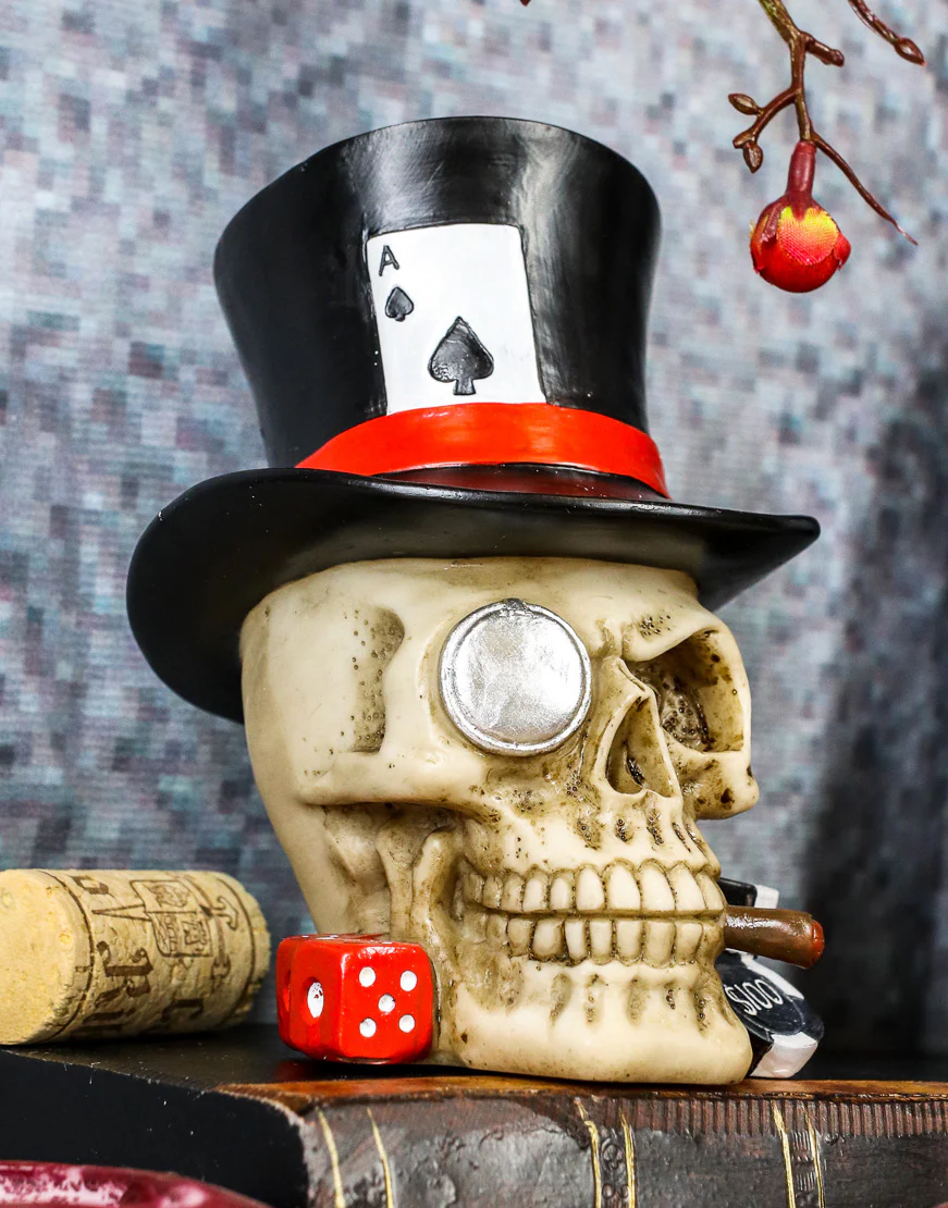 Ebros Casino Royale Poker Cards Dice And Chips Skull With Top Hat Cigar Small Figurine - Image 7