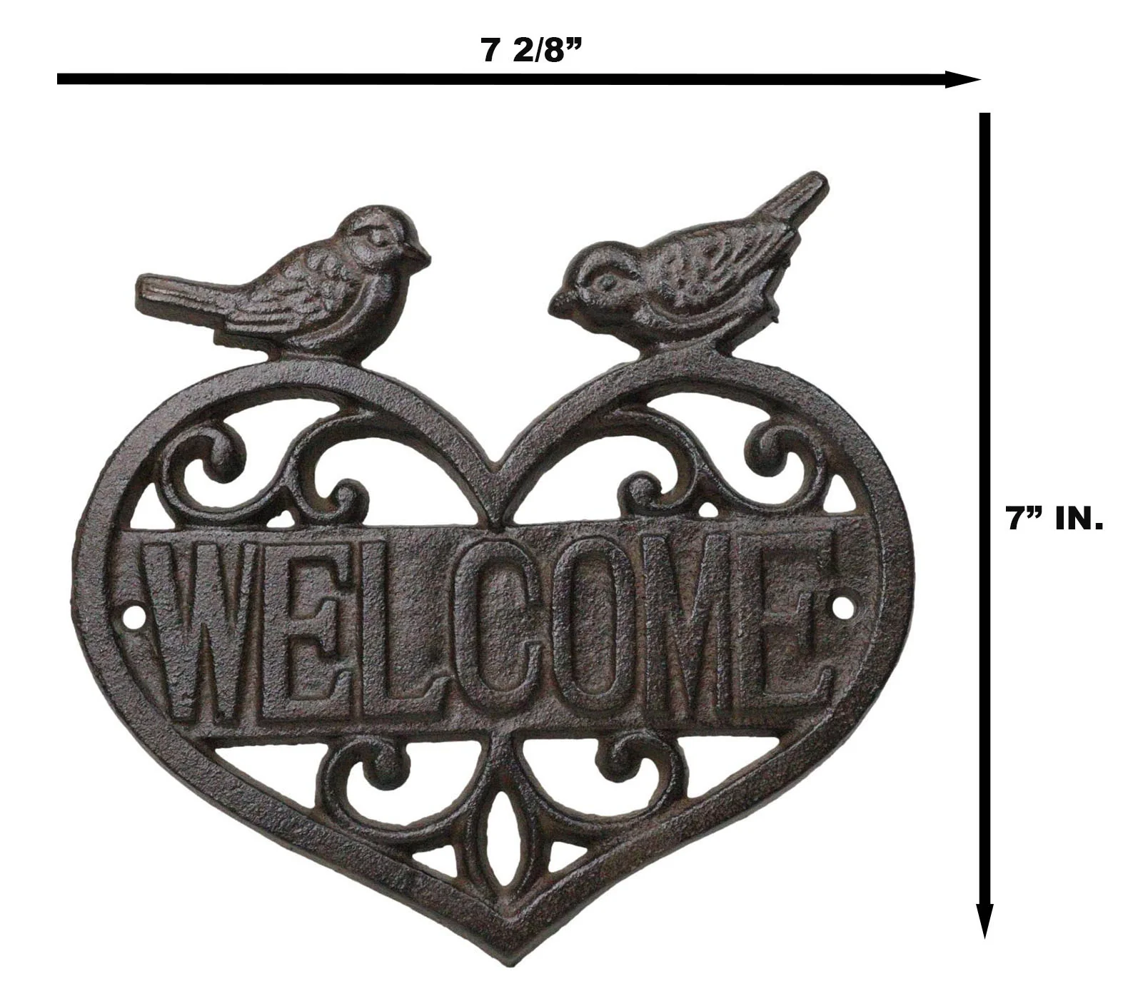 Cast Iron 2 Lovebirds Perching On Scrollwork Heart Welcome Sign Wall Plaque - Image 7