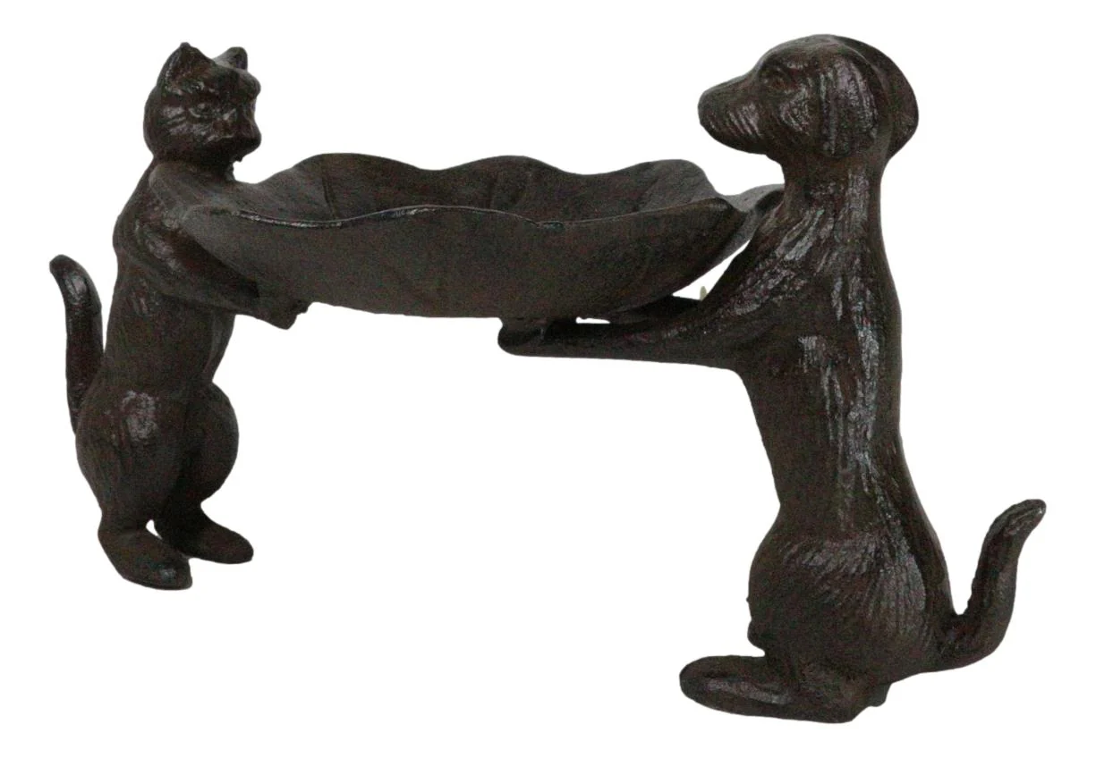 Cast Iron Dog And Cat With Lilypad Jewelry Trinket Keys Holder Figurine 12" L - Image 7