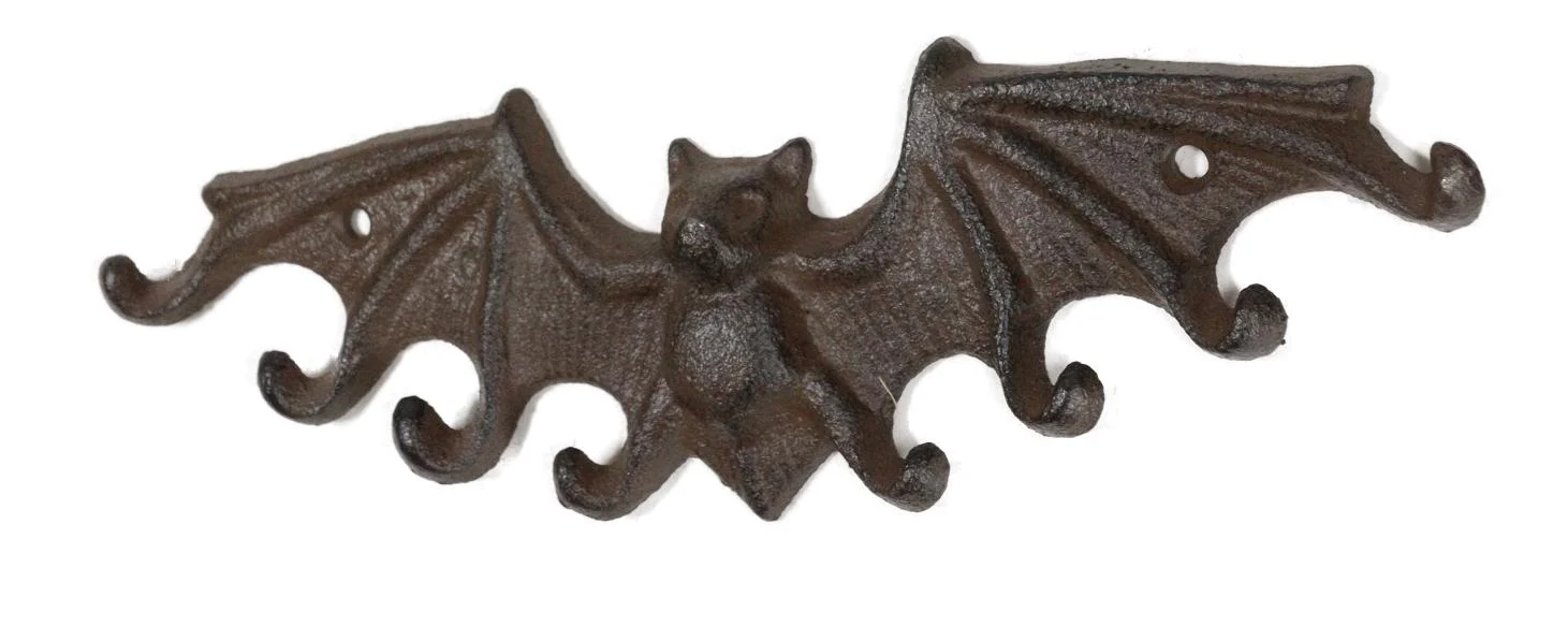 Cast Iron Rustic Dracula's Perch Winged Bat 8 Pegs Quadruple Wall Hook Decor - Image 2