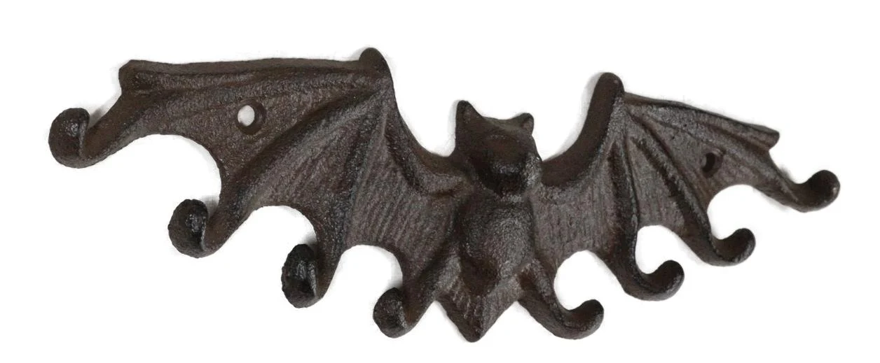 Cast Iron Rustic Dracula's Perch Winged Bat 8 Pegs Quadruple Wall Hook Decor - Image 4