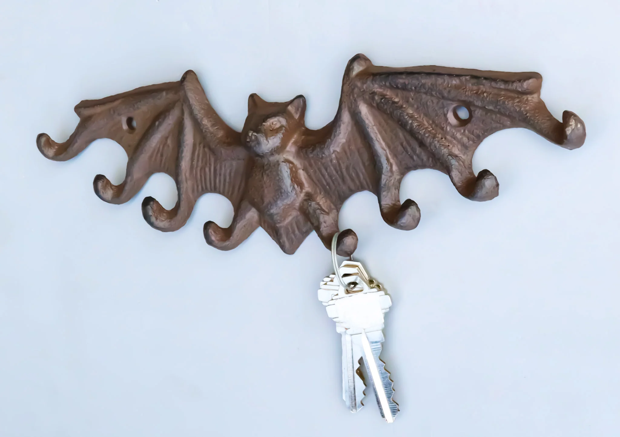 Cast Iron Rustic Dracula's Perch Winged Bat 8 Pegs Quadruple Wall Hook Decor - Image 7