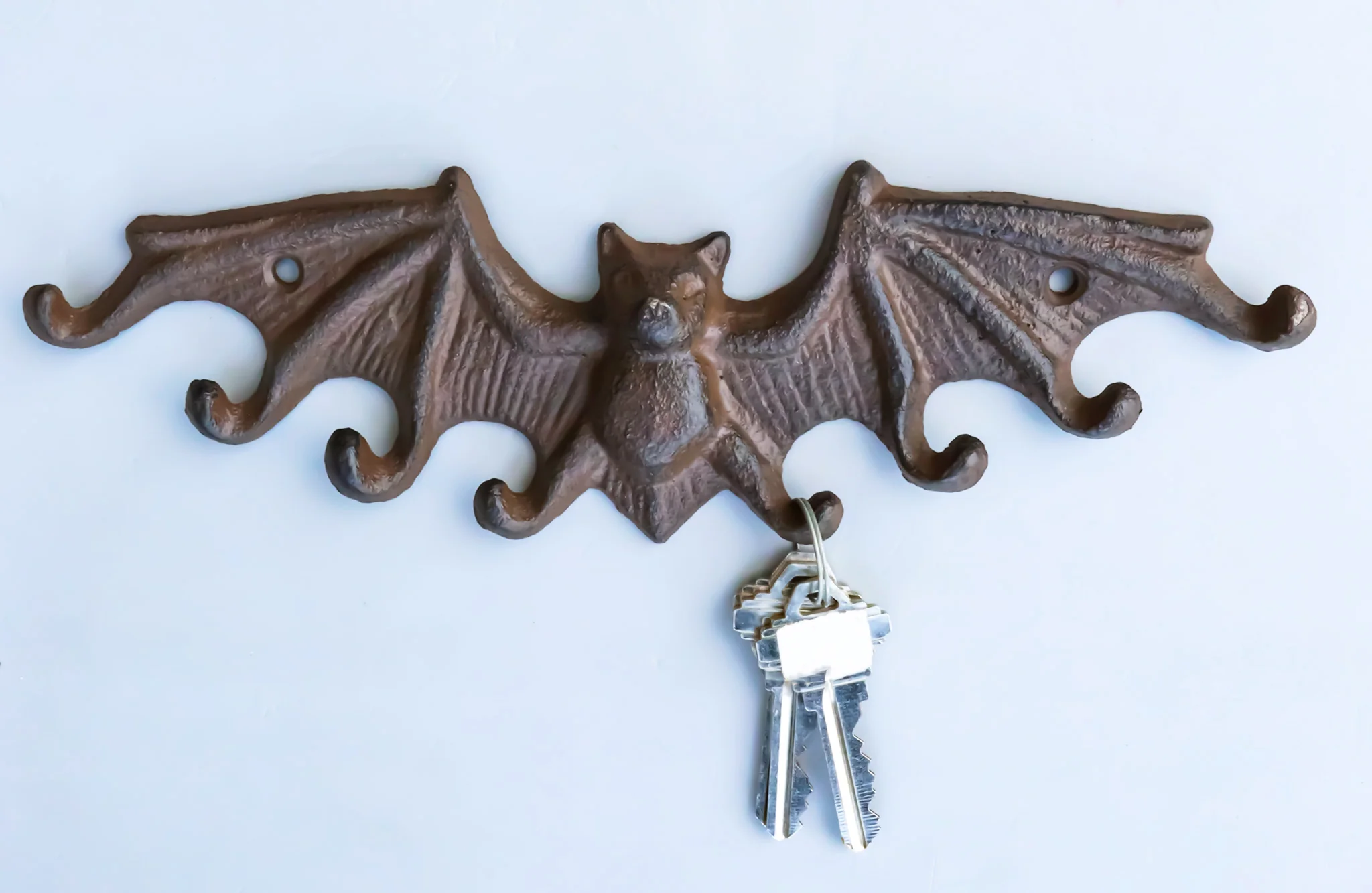 Cast Iron Rustic Dracula's Perch Winged Bat 8 Pegs Quadruple Wall Hook Decor - Image 8